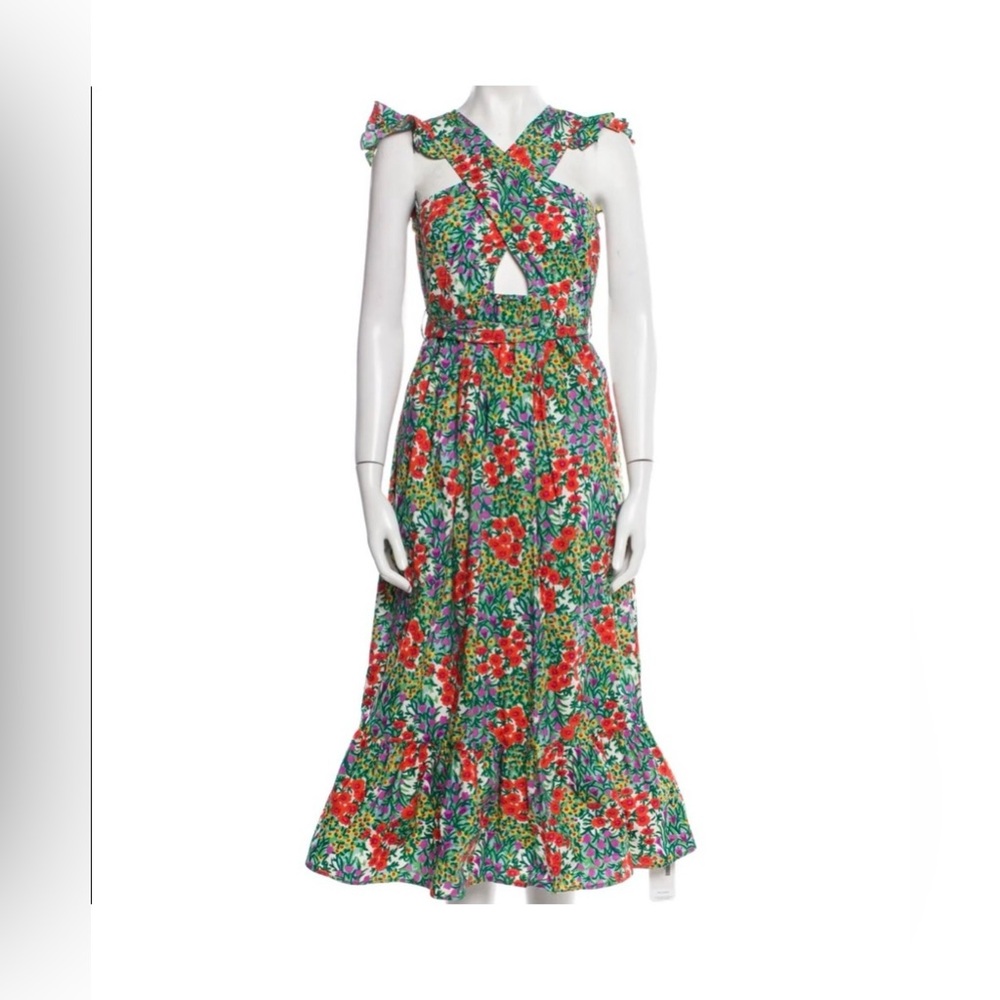 Banjanan Floral Keyhole Cutout Midi Dress, Sz S